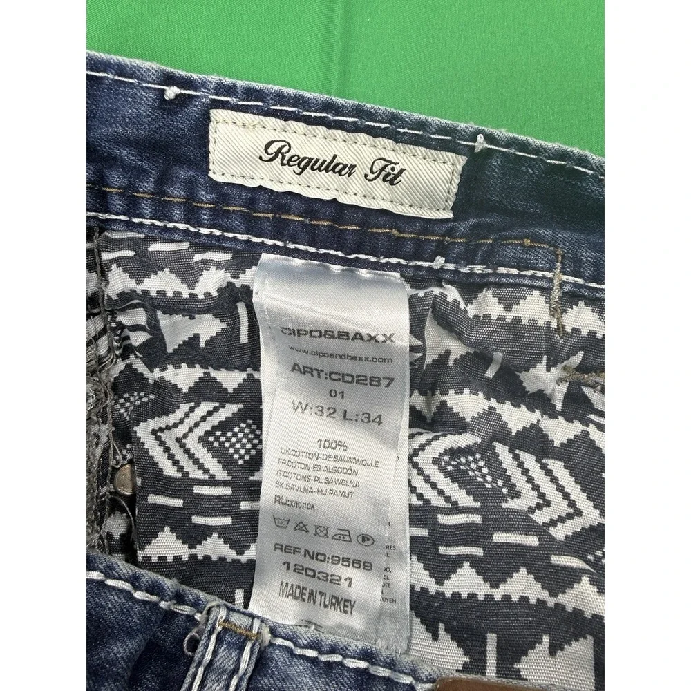 Cipo & Baxx Men's Regular Fit Jeans W32 L34 Blue Distressed Embroidered Turkey